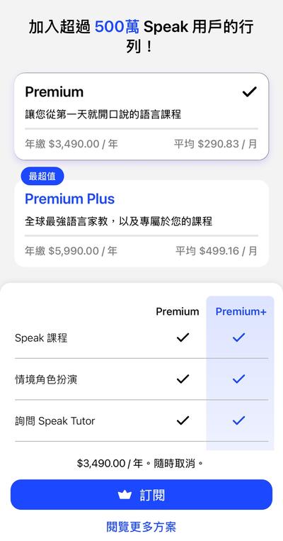 Speak付費方案